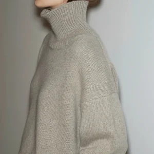 Autumn Winter Thick Cashmere Sweater Women High Neck Pullover Sweater Warm Loose Knitted Base Oversized Lady Vintage Sweater
